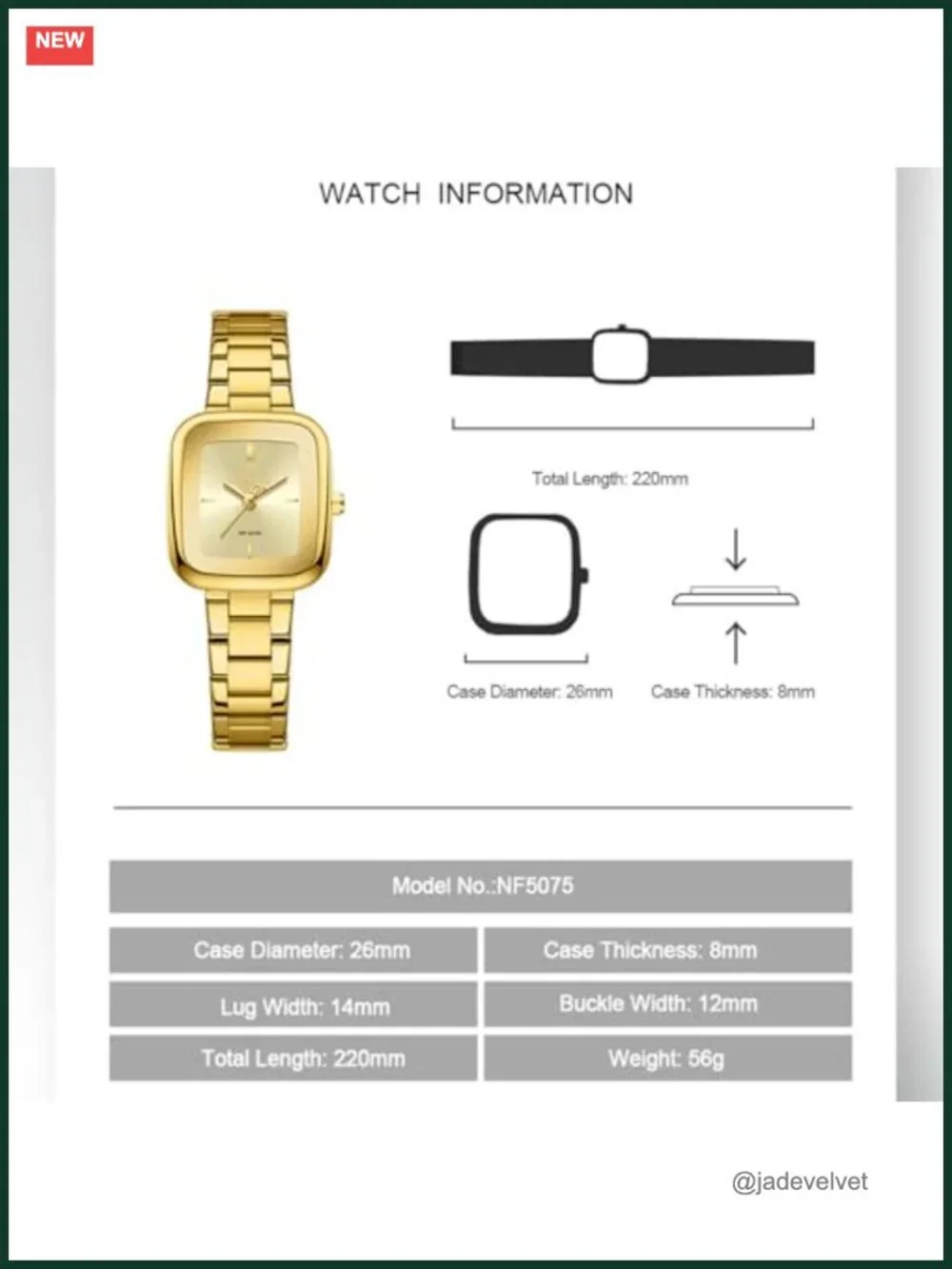 Vintage Square Quartz Watch with Stainless Steel Band, Waterproof Dress